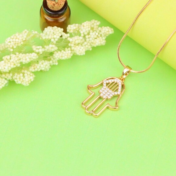"Rose Gold Hamsa Hand Pendant with Sparkling Stone Detailing, XPPT1231 - Picture 5 of 13